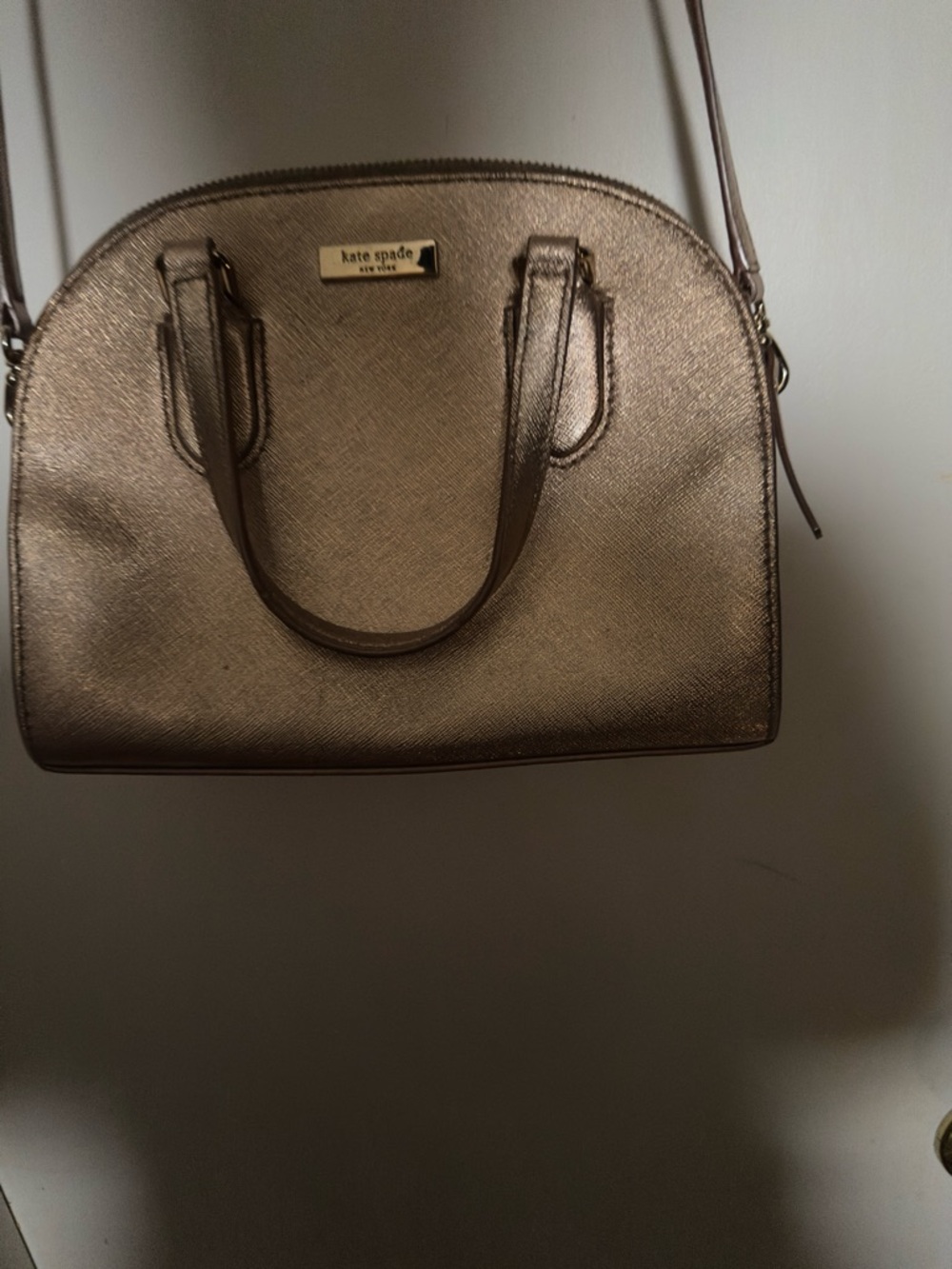 kate spade Gold Metallic Dome Satchel with Crossbody Strap